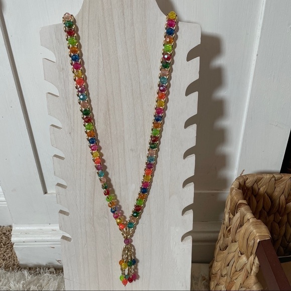 STATEMENT fringe necklace fun multi colored with gold accent - Picture 2 of 8